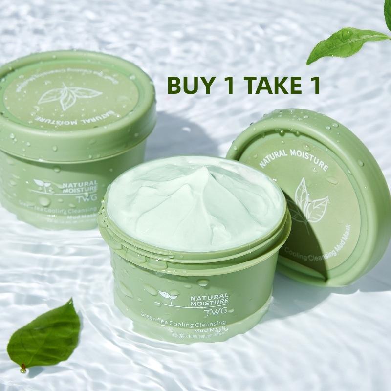 BUY 1 TAKE 1 Green Tea Ice Muscle Mud Mask Deep Cleansing Oil Controlling Pore Shrinking Remove Blackhead Mask