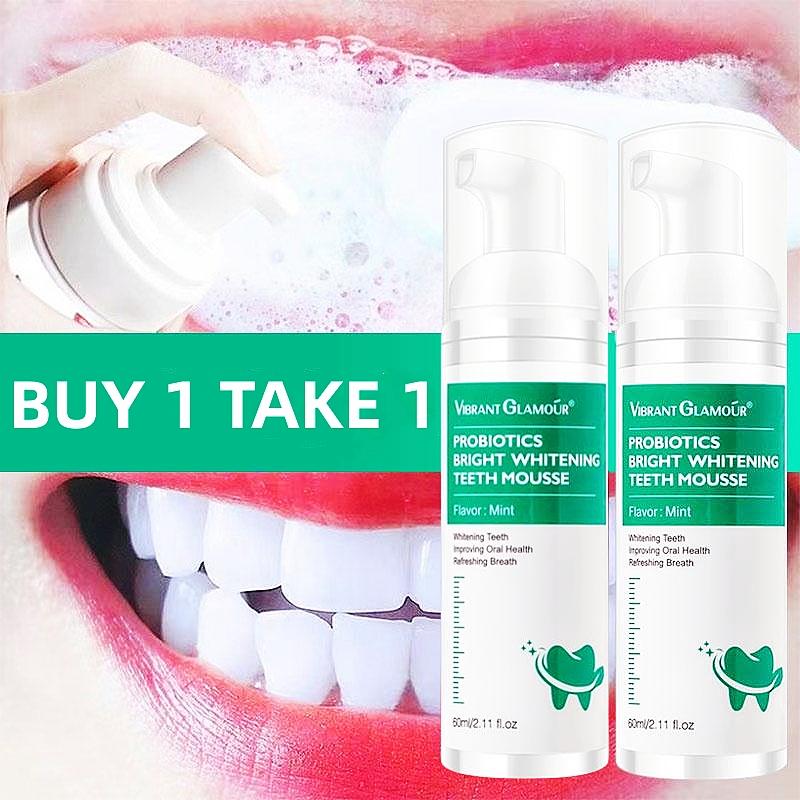 BUY 1 TAKE 1 Teeth Whitening Mousse Mint Toothpaste Remove Plaque Stains Oral Odor Bright Teeth Portable 60ml