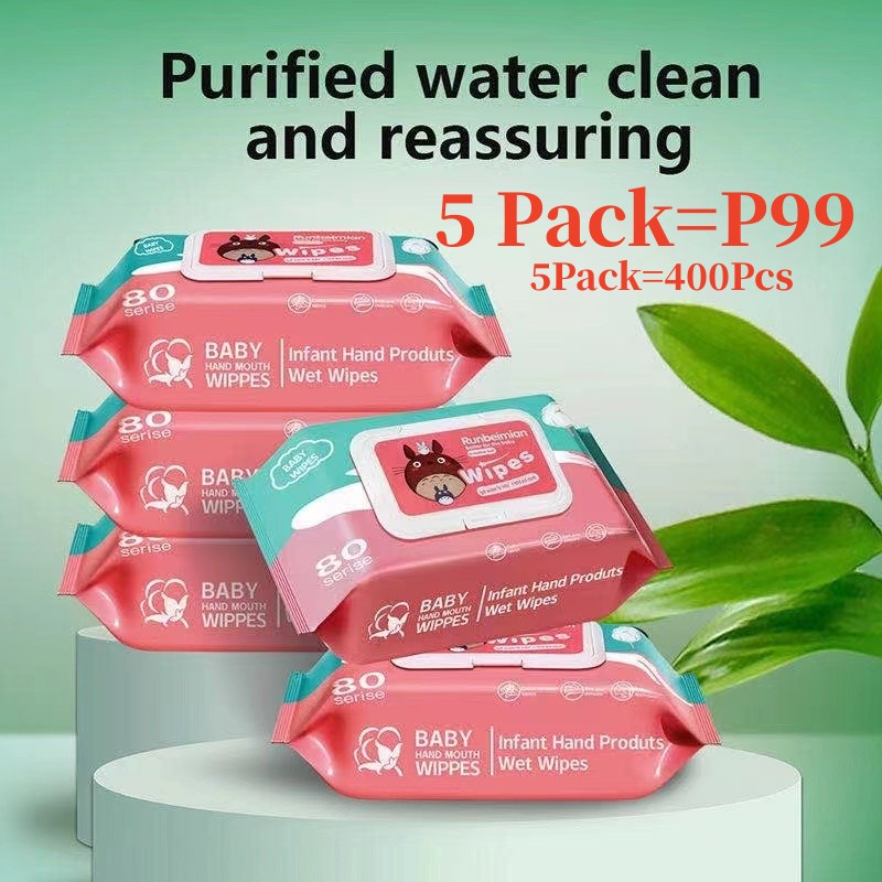 5Pack=400pcs Organic Baby Wipes 80pcs Per Pack Baby Wipes Sale Free Shipping 99% Water Hypoallergenic Non-Alcohol
