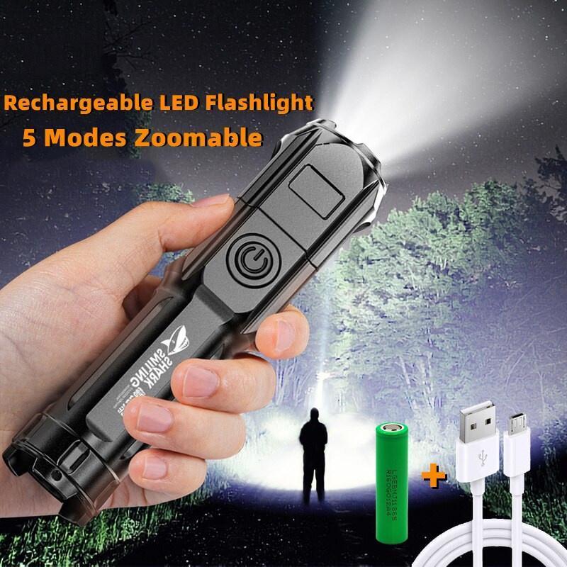 Powerful Flashlight Rechargeable Tactical LED Flashlight Torch Lantern Power Bank Outdoor Ultra Bright Portable Light Flashlight 3 mode ABS zoom flashlight