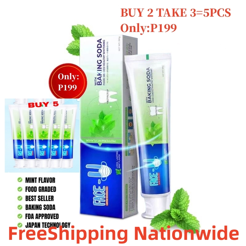 FreeShipping Philippines BUY 2 TAKE 3=5PCS JAPAN TECH FACEU 180g Whitening Peppermint Food Graded Healthy Family Size Toothpaste COD